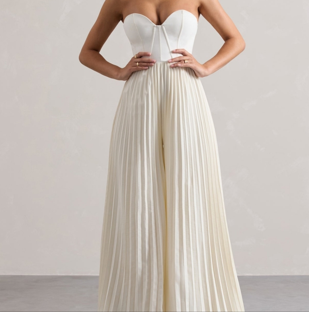 Club L London Cream Strapless Jumpsuit